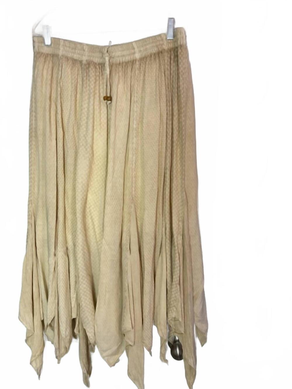 NEW YOUNG THREADS women's boho handkerchief maxi skirt in beige